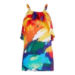 New York & Company Watercolor Flounced Halter Top Artistic Design Medium